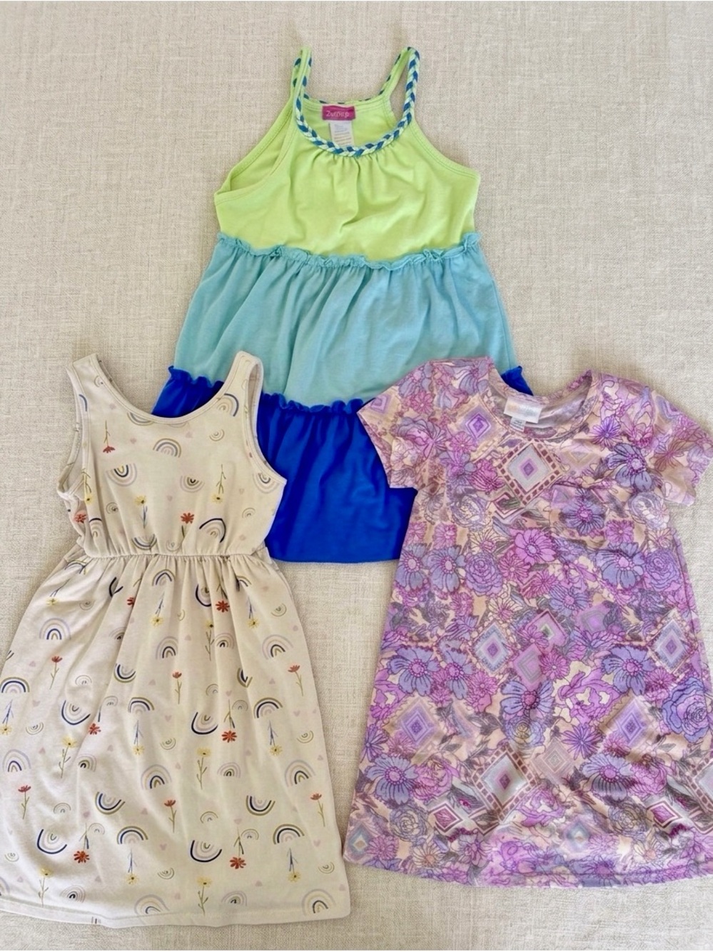 ZUNIE LUCIANA LULAROE Girls Summer Dress Lot Rainbow Floral Brights Size 4